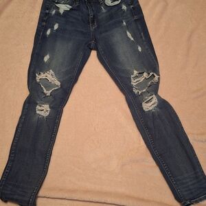 Mudd, pre-ripped, womens low rise skinny jeans, Flex stretch, size 13, dark blue